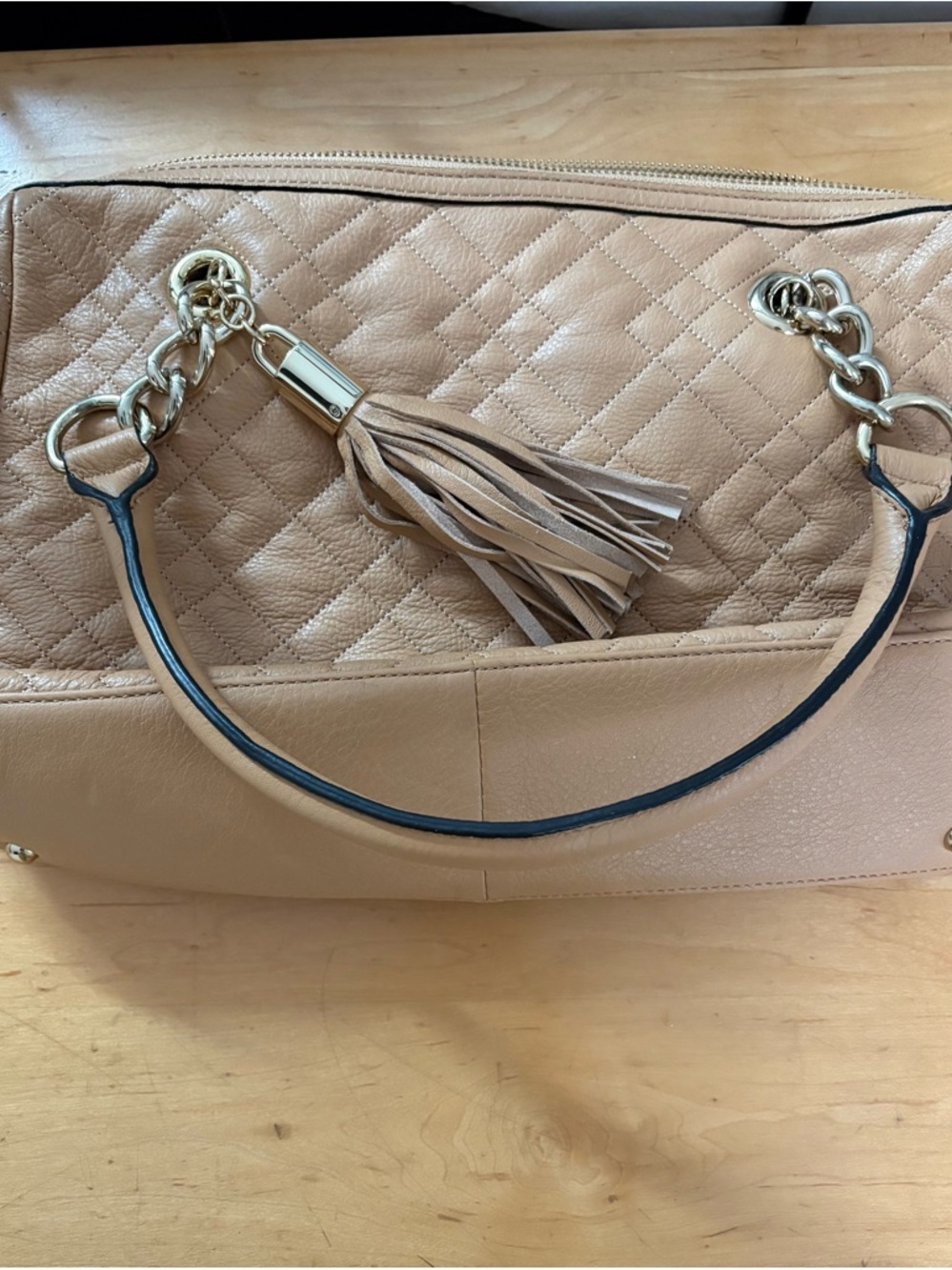 Calvin Klein Quilted Tan  Bag with Tassel